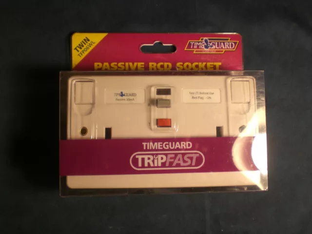 Timeguard TFP06WL Passive RCD Twin Double Plug Socket, Tripfast