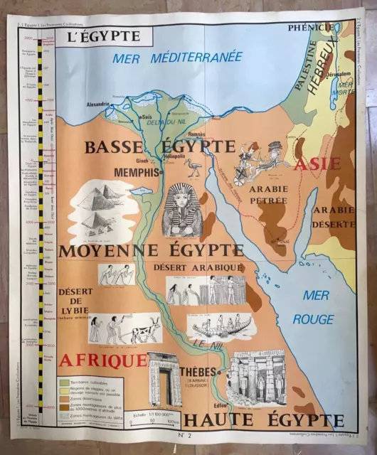 EGYPT c. 1950 LARGE PICTORIAL WALL MAP