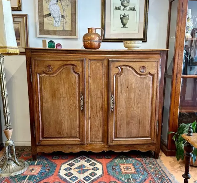 French Provincial Oak Armoire with Brass Hinges and Embellishments.Circa 1850