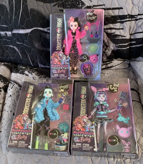 Monster High Creepover Party Draculaura, Twyla & Frankie Stein Doll Set 2022