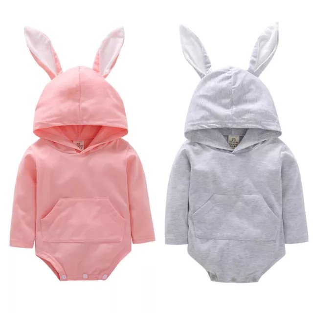 Infant Baby Boys Girls Cute 3D Bunny Ear Hat+Romper Bodysuit Pocket Outfits