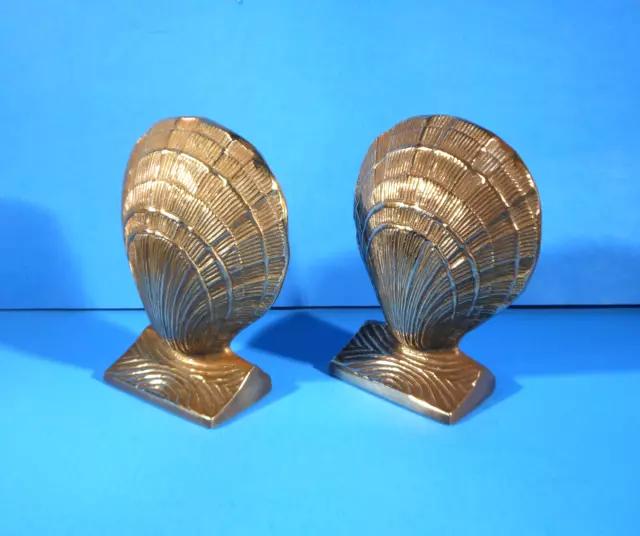 Brass Fan Shell Bookends Floral Solid Antiqued TIC Made In India