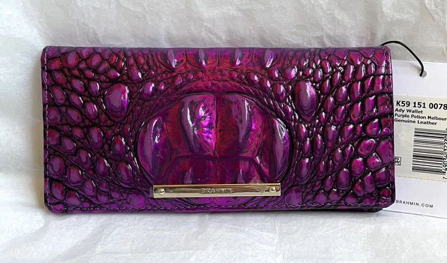 New Brahmin Melbourne Ady Croc Embossed Leather Slim Wallet PURPLE POTION