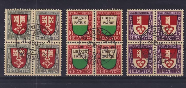 Schweiz Pro Juventute 1919 Viererblocks gestempelt