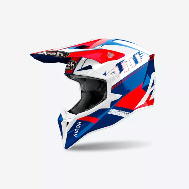 Casco Cross Airoh Wraaap Feel Blu Rosso Lucido Taglia S