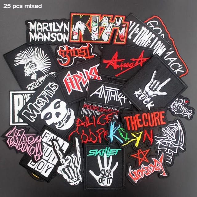 Random Lot of 20 Rock Band Patches Iron on Applique Music Punk Roll Heavy  Metal