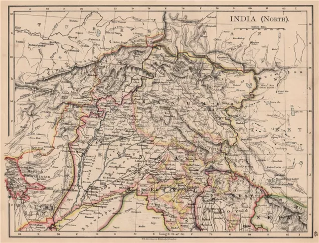 BRITISH INDIA NORTH. Jammu Kashmir Punjab Himalayas. JOHNSTON 1897 old map