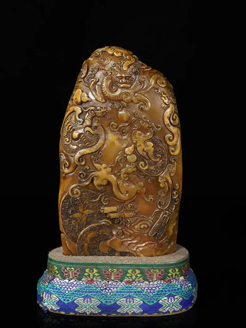 Chinese Exquisite Handmade Dragon carving Shoushan Stone Statue Seal