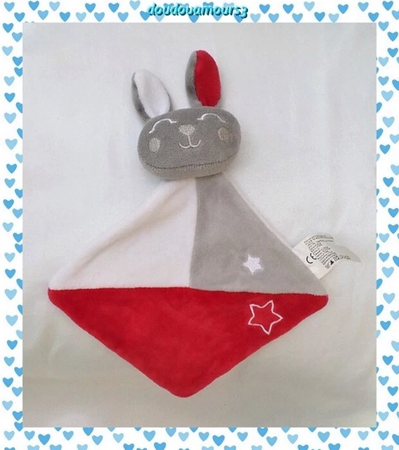 Doudou Peluche Plat Lapin Gris Rouge Blanc Etoile Siplec