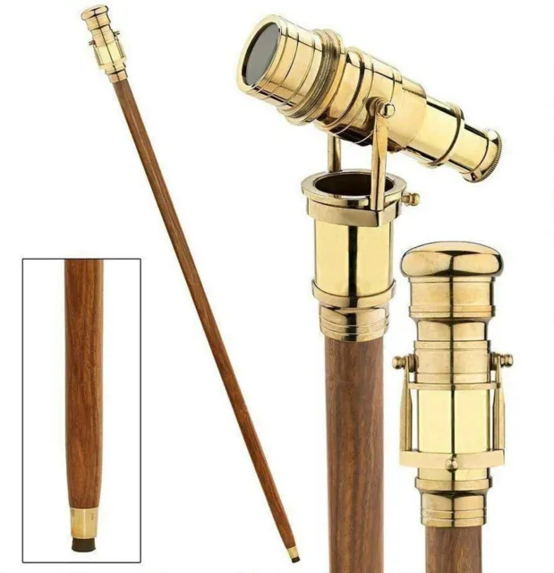 Victorian Walking Cane Stick Telescope Brass Handle Foldable Nautical Wooden New