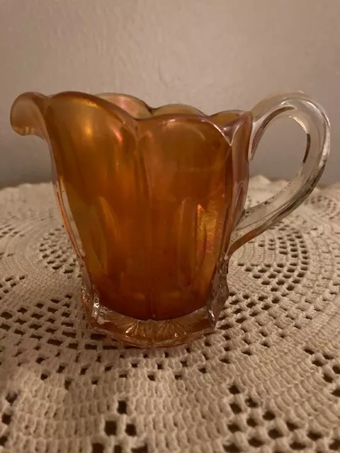 1900s Antique Dugan Marigold Carnival Glass Creamer Long Thumbprint Pattern