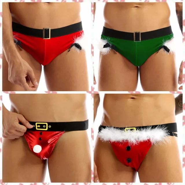 Sexy Men Novelty Christmas Velvet Underwear Santa Briefs Panties Cosplay Costume