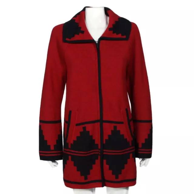 PENDLETON Aztec Red Black Diamond Blanket Zip Cardigan Sweater Womens sz M /014