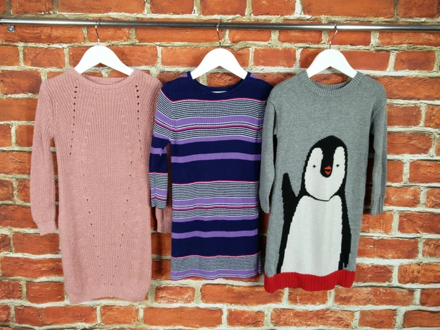 Girl Bundle Age 3-4 Years M&S Gap Warm Jumper Dress Sparkle Stripe Penguin 104Cm