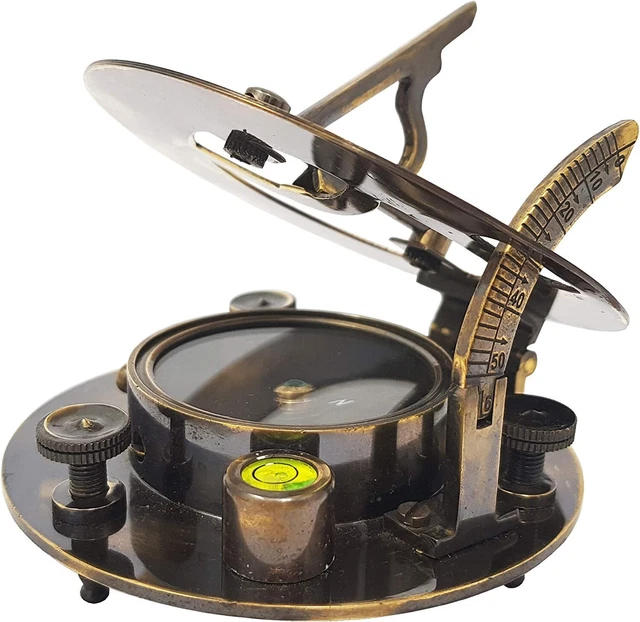 Antique Brass Sundial Compass Marine Boat Gift Pocket Sundial Compass