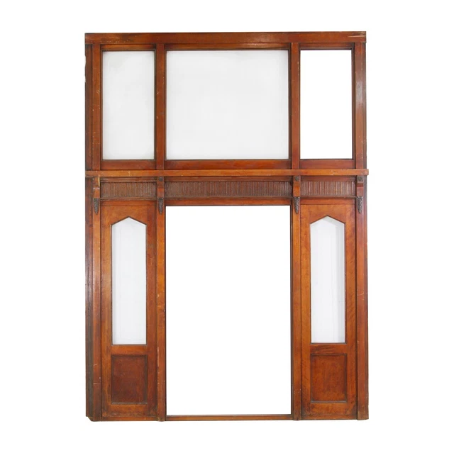 Textured Glass Transom & Etched Side Lite Wooden Door Frame