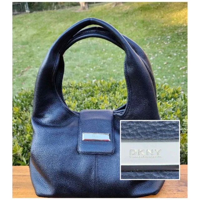 NEW DKNY BLACK Pebble Leather Gold Hardware Hobo Shoulder Bag