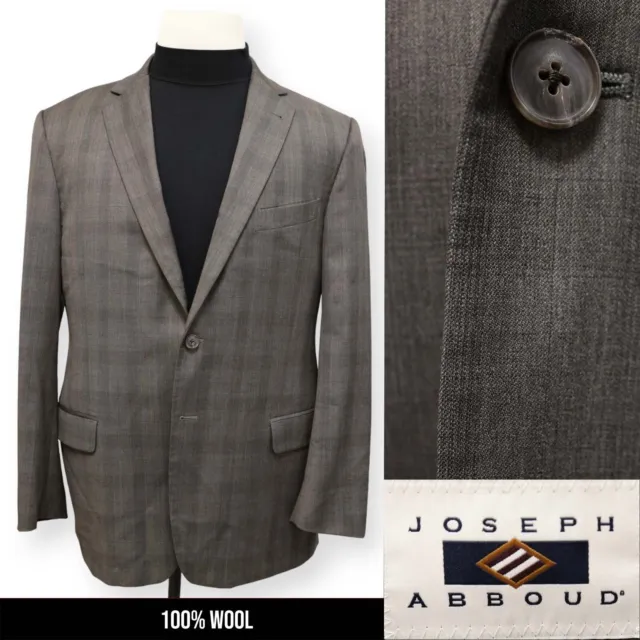 JOSEPH ABBOUD mens slim fit gray plaid WOOL sport coat suit jacket blazer 44 R