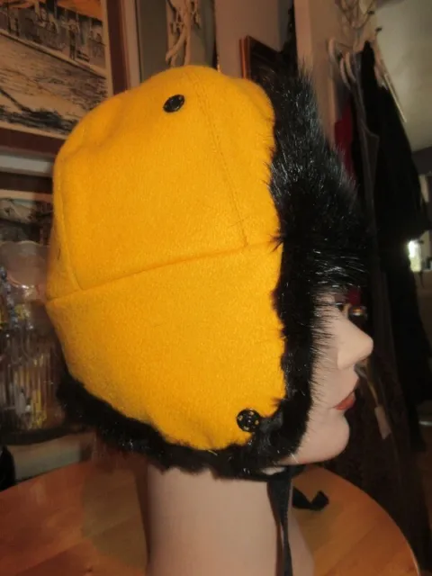 #W80 fit small 20"in unisex boy  girl hat with flap yellow with real mink fur