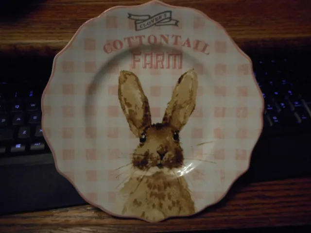 New 222 FIFTH Pink Cottontail Bunny Rabbit 8 1/2" Plate