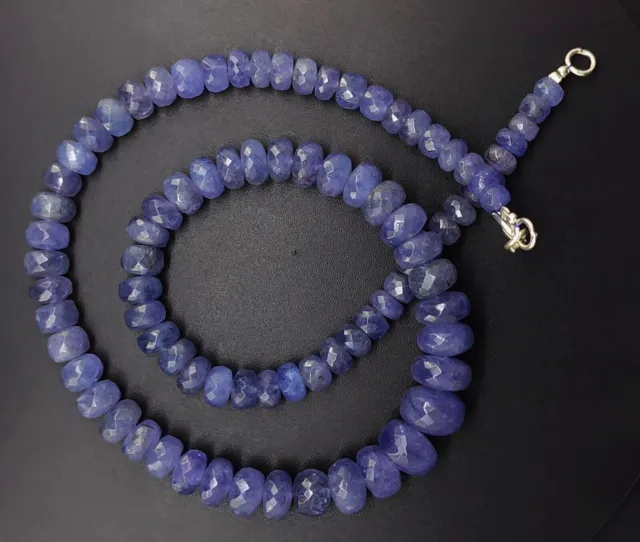 Natural Tanzanite Gem 6 to 11 mm Size Faceted Rondelle Beads Necklace 16.5"