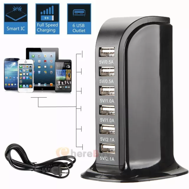 6 Ports USB Home Travel Wall AC Charger Fast Charge Power Strip Adapter US Plug