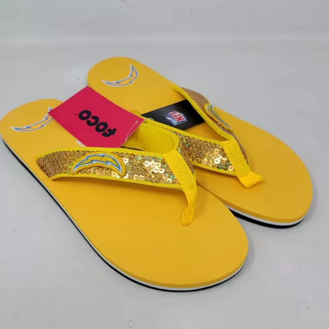 Los Angeles Chargers NFL Women's Flip Flops Size Large  9-10 Yellow Sequins