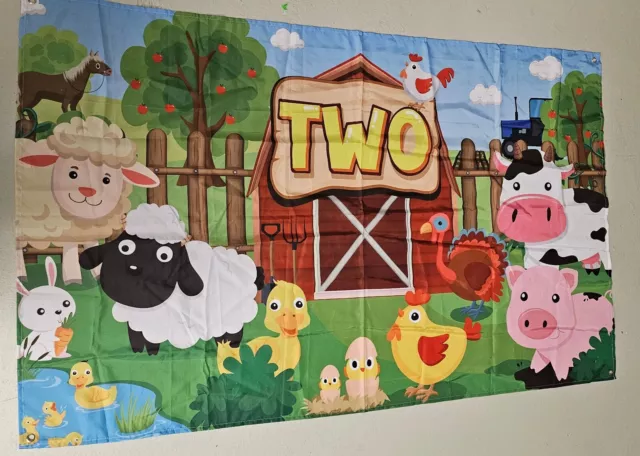 Farm Animal Banner Flag Baby Shower Birthday Decorations Backdrop Party Birthday