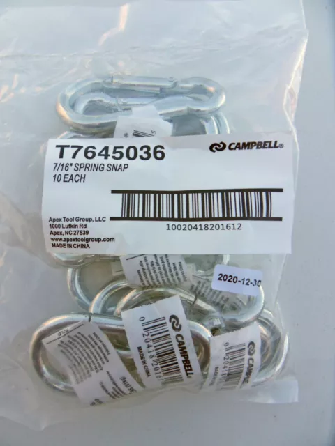 10 Pack Campbell T7645036V Steel Zinc Plated Spring Snap Link 7/16" Free Ship