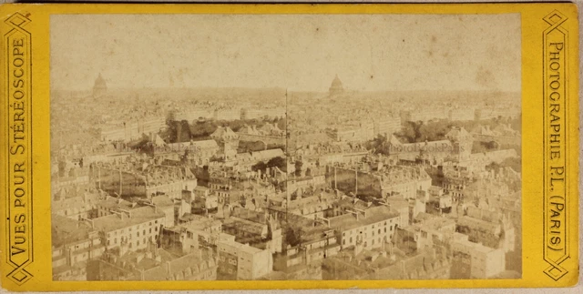 Frankreich Panorama De Paris Frankreich Foto P.L.Stereo Vintage Albumin c1865