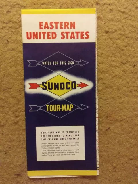Vintage tour map Eastern United States issued by Sunoco w/distance chart