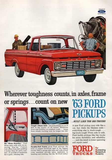 1963 Ford F-100 Pickup Truck "Toughness Counts" Original Color Ad