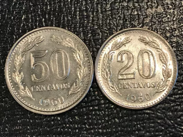 Lot Of 2 High Grade Unc/Bu 1960 Argentina 20 & 50 Centavos Coin-Feb505