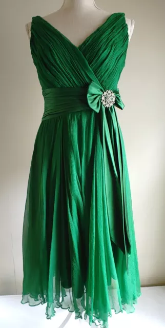 Tadashi Collection Green Silk Cocktail Dress Sleeveless Lined Evening Wedding S
