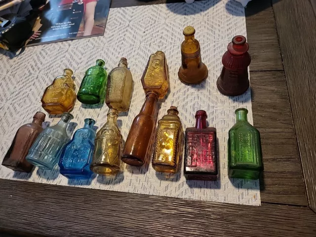 Vintage Wheaton Miniature Colored Glass Bottles Taiwan Bitters Lot Of 14