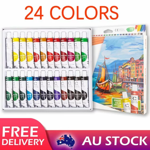 Deli 24 Colors Gouache Set 12ml Tube Craft Art Painting Supply Water Color Paint