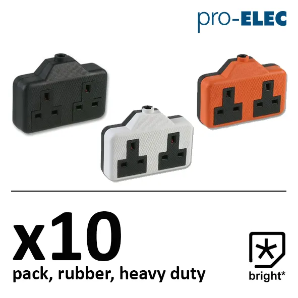 10 x 13 Amp 2 Gang Pro Elec Rubber Socket 13A Extension Mains Electric Connector