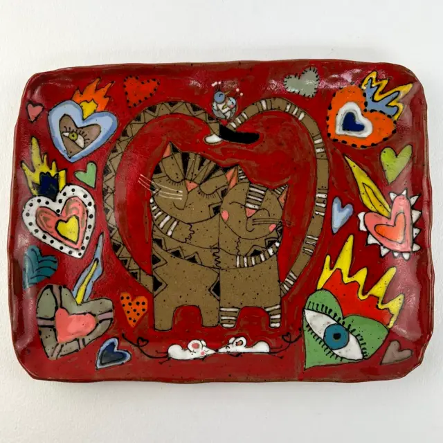Soraya Sus Studio Pottery Tray Kitty Cat Love Plate Handcrafted Functional Art
