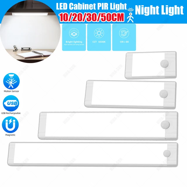 STRIP LIGHT LED PIR Motion Sensor Wireless USB Rechargeable Cabinet ...