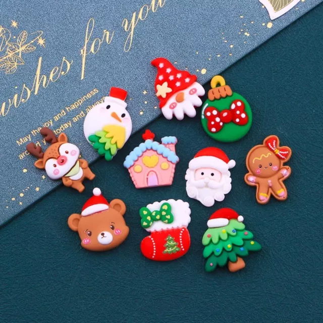 10Pcs Christmas Collection Resin Figurine Crafts Cartoon Hairpin Scrapbooking