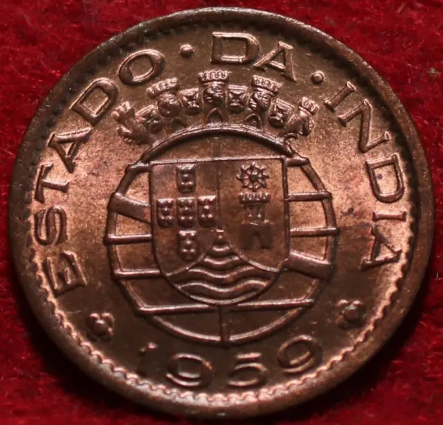 Uncirculated Red 1959 India-Portuguese 10 Centavos Foreign Coin