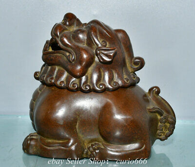 5.9" Collect Old Chinese Pure Bronze Dynasty Dragon Beast Incense Burner Censer