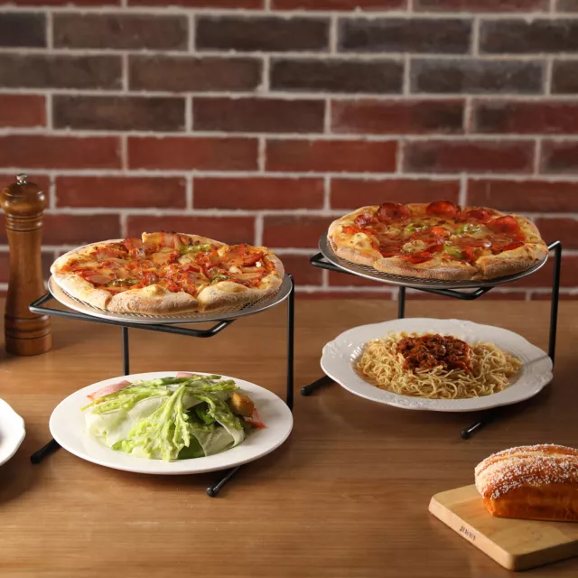 Set of 6 Black Metal Pizza Pan Riser Stands - Baking Sheet Wire Cooling Racks