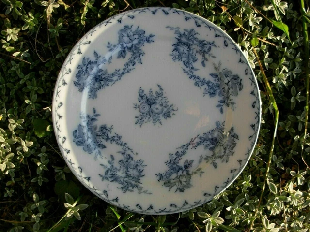 BELLE ASSIETTE PLATE ANCIENNE FLEUR BLEUE SARREGUEMINES signé BERTHA 19 ème Sièc