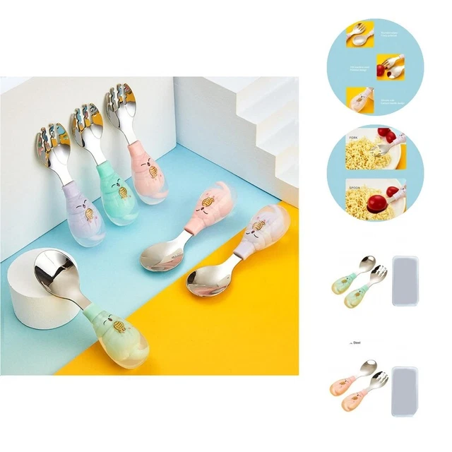 1 Set Infant Spoon Eco-friendly Easy Clean Toddler Beginner Fork Spoon Set Baby