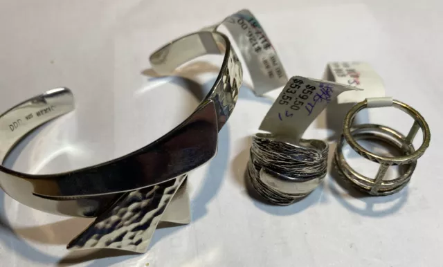 Lot Of 3 .925 Sterling Silver Jewelry Dominique Dinouart Cuff + 2 Vicenza Rings