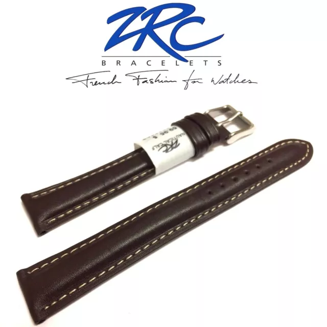 18mm ZRC ROCHET BROWN NAUTICAL CALF WATCH BAND WHITE STITCHING EXTRA LONG