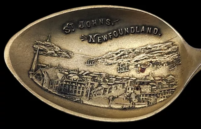 ANTIQUE Gold Wash Sterling Silver / Enamel ST. JOHNS NEWFOUNDLAND Souvenir Spoon
