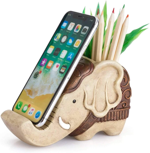 Pen Pencil Holder with Phone Stand,  Resin Elephant Shaped Pen Container Cell Ph