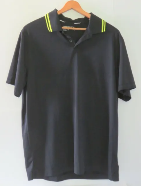 NIKE GOLF Mens Short Sleeve Polo Shirt Large (L) Black Yellow Dri-Fit Tour